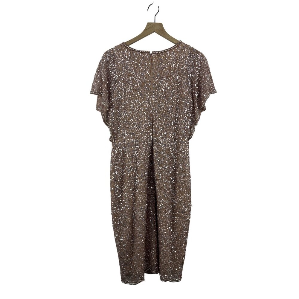 Adrianna Papell Women's 12 Sequin Bead Blush Flutter Sleeve Flapper Dress 252982 - Picture 9 of 13